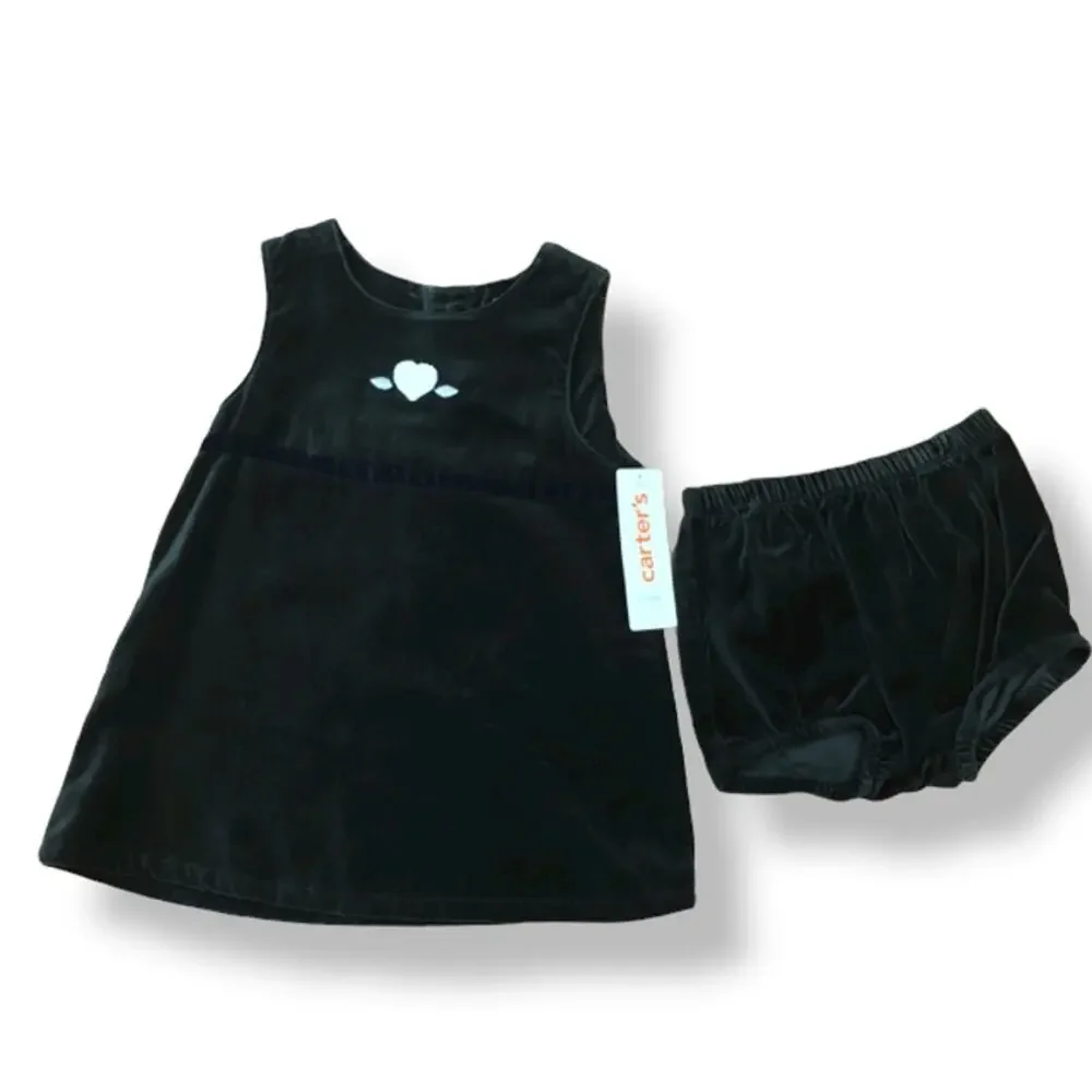 Carter's Girls Dress Size 12-18 Months Black Velvet Sleeveless Bloomers NEW